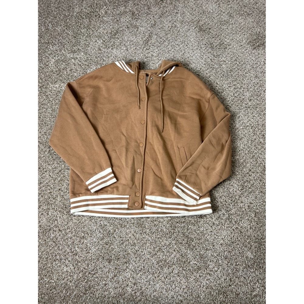 Aeropostale Womens Brown Varsity Hooded Sweatshirt Snap Front Jacket Size L